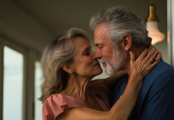 Obraz na płótnie Canvas Shot of a mature man affectionately kissing his woman
