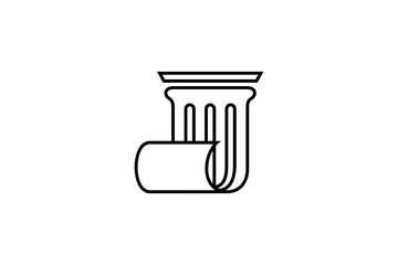 Greek pillar logo design vector illustration with minimalist document scroll