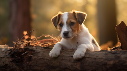 Jack Russell Terrier Puppy in the autumn forest (AI Generated)