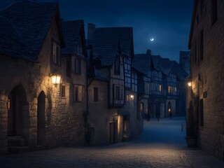 Fototapeta na wymiar Ancient medieval city at night, generative AI