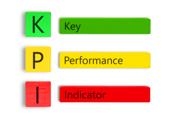 red green yellow wooden cube with text "KPI" isolated on white background. Business idea towards goal. PNG