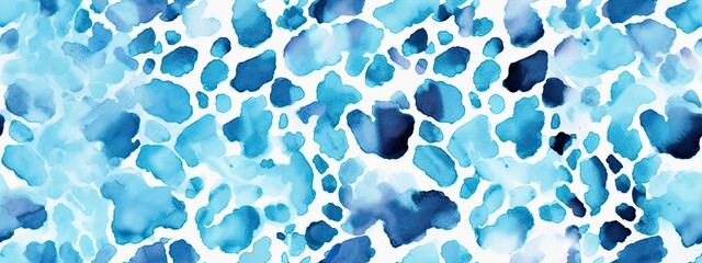 Seamless watercolor light pastel blue leopard print fabric pattern. Abstract cute spotted animal fur background texture. Boy's birthday, baby shower, nursery wallpaper design - obrazy, fototapety, plakaty