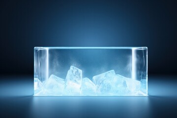frozen ice cubes podium 3d rendering. Pedestal set design for product and cosmetics photography.