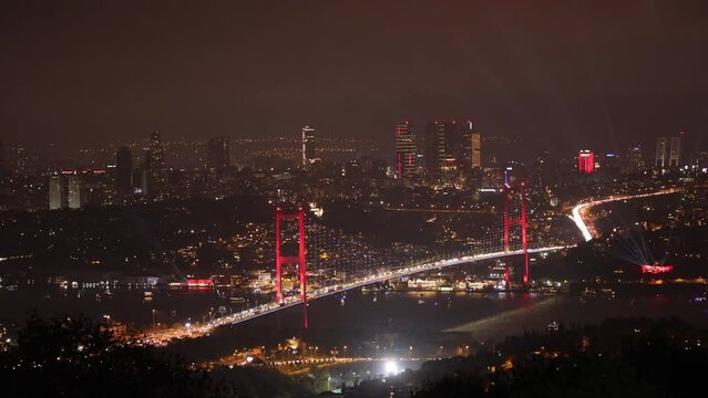100th Anniversary Celebrations of the Republic of Türkiye Synchronized Drone Lights Show Drone Video, 15 July Martyrs Bridge Cengelkoy, Uskudar Istanbul, Turkiye (Turkey)