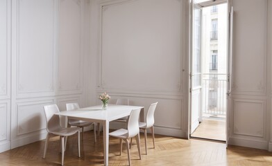 A Minimalistic Parisian Dining Room Interior generative ai - 671114646