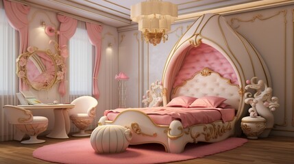 interior of a bedroom with pink bed