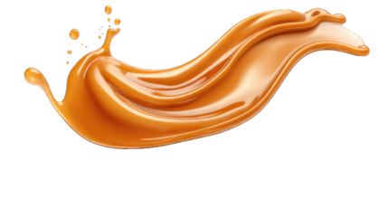 Pouring melted caramel dripping isolated on white background.