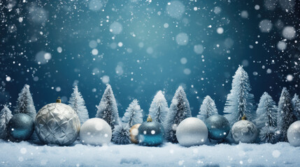 Beautiful decorated Christmas trees in a snowed cold winter landscape.