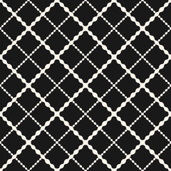 Seamless geometric pattern with black and white diagonal curved lines, grid, lattice, mesh design. Simple vector background. Abstract repeat ornament design for decor, textile, furniture, wallpaper