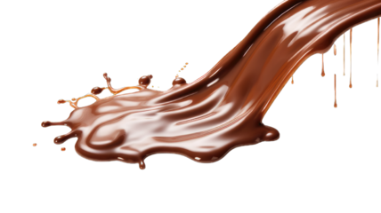Pouring chocolate dripping white background.