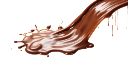 Keuken spatwand met foto Pouring chocolate dripping white background. © morepiixel