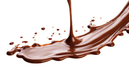 Pouring chocolate dripping white background.