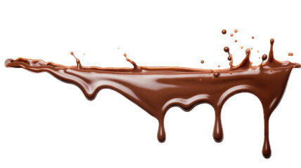 Pouring chocolate dripping white background.