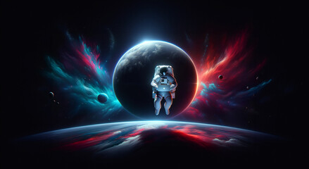 Fototapeta na wymiar Solitude in the Cosmos: Astronaut Adrift with Technology