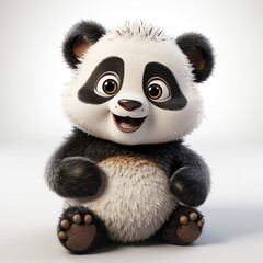 3D cartoon style illustration of a cute and happy panda. Isolated on solid background.
