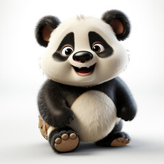 3D cartoon style illustration of a cute and happy panda. Isolated on solid background.
