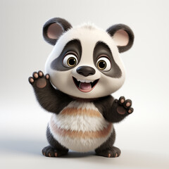 3D cartoon style illustration of a cute and happy panda. Isolated on solid background.
