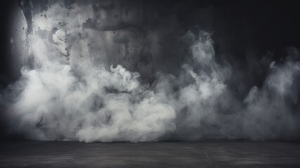 Empty dark abstract cement wall and studio room with smoke float up interior wall background
