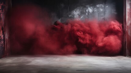 Abstract clouds of colored smoke over a black and red 