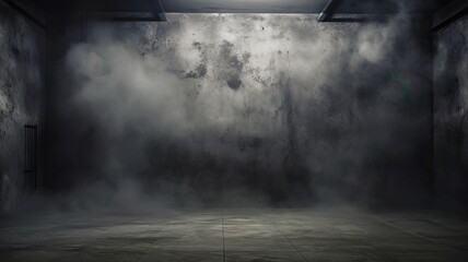 Empty dark abstract cement wall and studio room with smoke float up interior wall background
