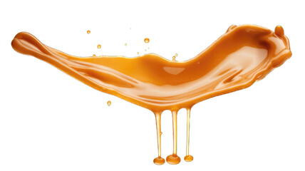 Melted caramel, delicious caramel sauce or maple syrup swirl isolated on white background. - obrazy, fototapety, plakaty
