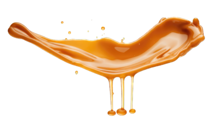 Melted caramel, delicious caramel sauce or maple syrup swirl isolated on white background.
