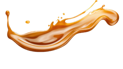 Melted caramel, delicious caramel sauce or maple syrup swirl isolated on white background.