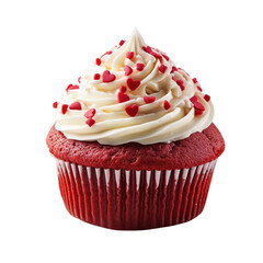 Valentines day, heart shape red velvet cupcake isolated on white transparent background, PNG