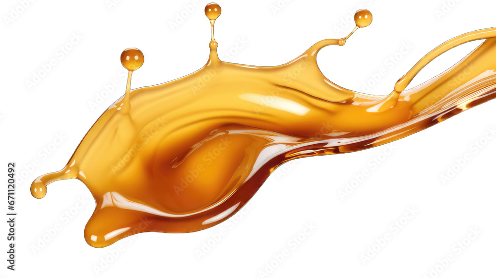 Wall mural melted caramel, delicious caramel sauce or maple syrup swirl isolated on white background.