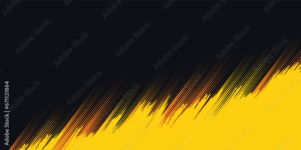 Poster yellow and black diagonal halftone background grunge halftone dots vector texture background