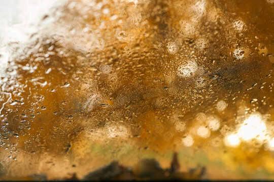 Car window with raindrops, autumn wallpaper