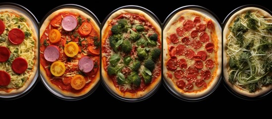 Fototapeta na wymiar Portions of various delicious oven-baked pizzas.
