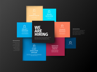 We are hiring dark minimalistic flyer template with squares containing position names