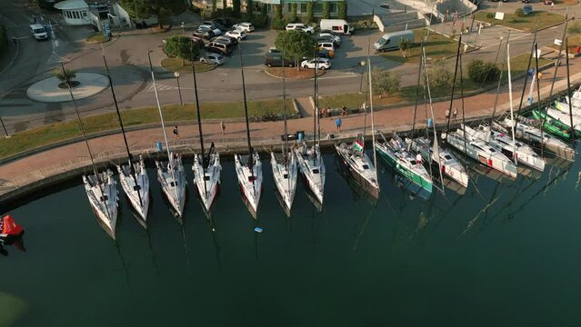 Parked sailing boats in marina of Izola, Slovenia.