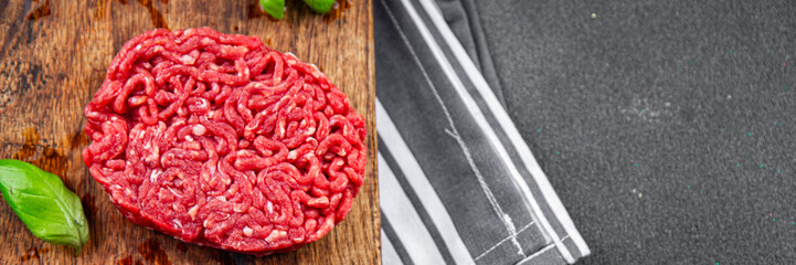 cutlet raw meat fresh appetizer beef hamburger cooking eating meal food snack on the table copy...