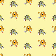 Obraz premium walking sun and sad earth seamless pattern colorful