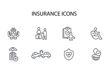 Insurance and assurance icon set.vector.Editable stroke.linear style sign for use web design,logo.Symbol illustration.