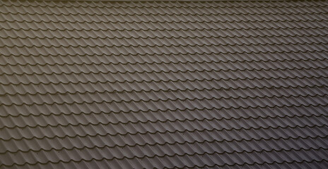 The texture of the roof of painted metal. Close-up detailed view of roof covering for pitched roof....