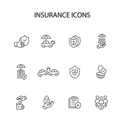 Insurance and assurance icon set.vector.Editable stroke.linear style sign for use web design,logo.Symbol illustration.