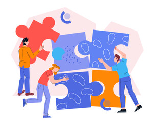 Business team collaboration and teamwork. Business collaboration among team members to drive productivity and achieve company goals, flat vector illustration isolated on a white.