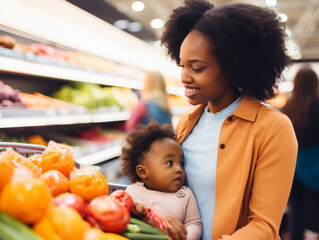 Naklejka premium African Americans shopping in supermarkets with babies