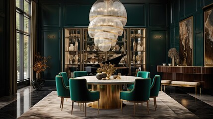 luxurious and opulent art deco dining room - obrazy, fototapety, plakaty