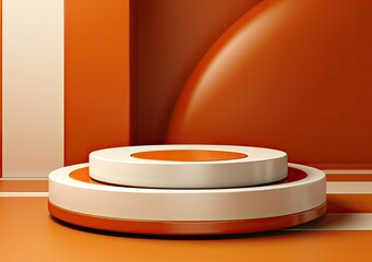 orange and white cylindrical pedestal podium for product placement