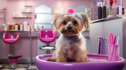 Yorkie in Style: Cute Dog in Luxury Pet Spa
