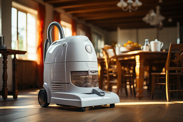 Home Cleaning: White Vacuum Cleaner in Dining Room