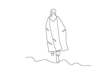 A man draped his body in a Palestinian flag. Palestine one-line drawing