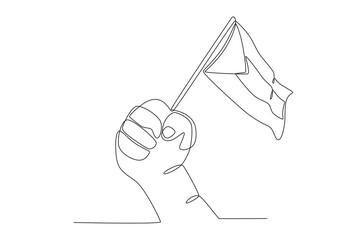 A hand grasps the Palestinian flag. Palestine one-line drawing