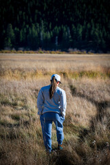 woman walking down path