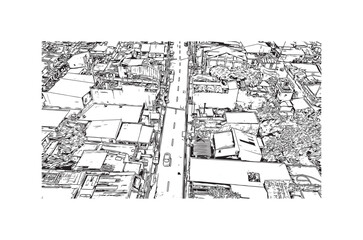 Building view with landmark of  Sariaya is the municipality in Philippines. Hand drawn sketch illustration in vector.
