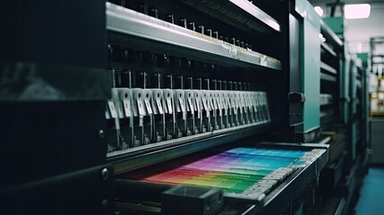 Close up of an offset printing machine during production 